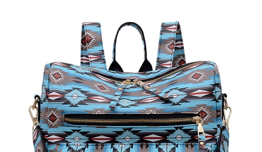 Aztec Print Backpack In Blue - Picture 3 of 3